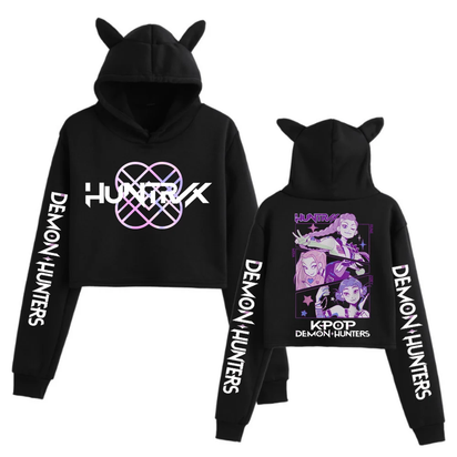Kpop Demon Hunters - Crop Tops Long Sleeve, Cat Ears Hoodie for Adults