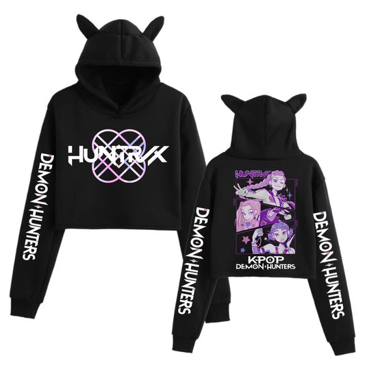 Kpop Demon Hunters - Crop Tops Long Sleeve, Cat Ears Hoodie for Adults