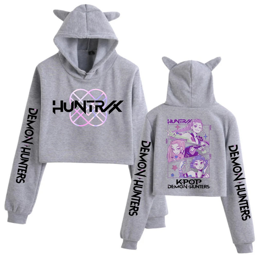 Kpop Demon Hunters - Crop Tops Long Sleeve, Cat Ears Hoodie for Adults