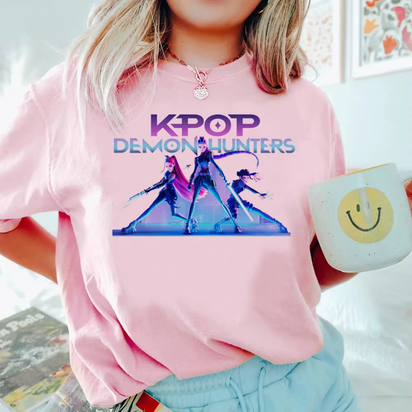 Anime Kpop Demon Hunters T-Shirt Tops for Children Casual Loose Girl Boy Clothing round Neck Short Sleeve Street Style T-Shirts