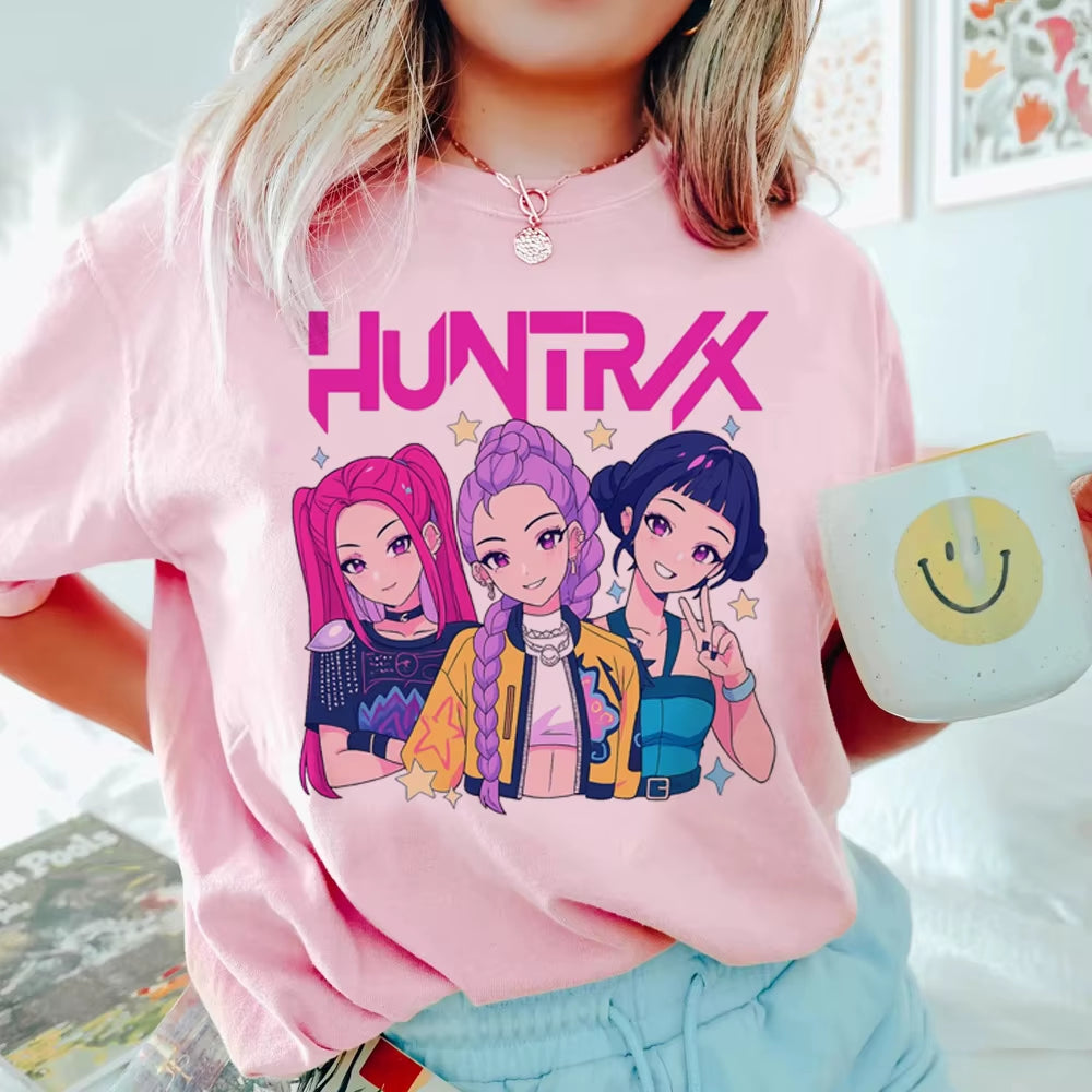 Anime Kpop Demon Hunters T-Shirt Tops for Children Casual Loose Girl Boy Clothing round Neck Short Sleeve Street Style T-Shirts