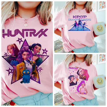 Anime Kpop Demon Hunters T-Shirt Tops for Children Casual Loose Girl Boy Clothing round Neck Short Sleeve Street Style T-Shirts