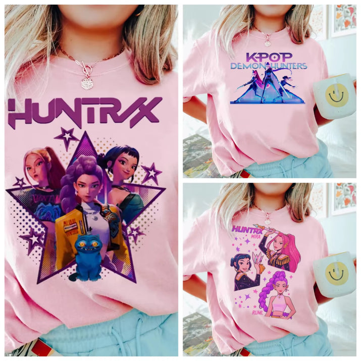 Anime Kpop Demon Hunters T-Shirt Tops for Children Casual Loose Girl Boy Clothing round Neck Short Sleeve Street Style T-Shirts