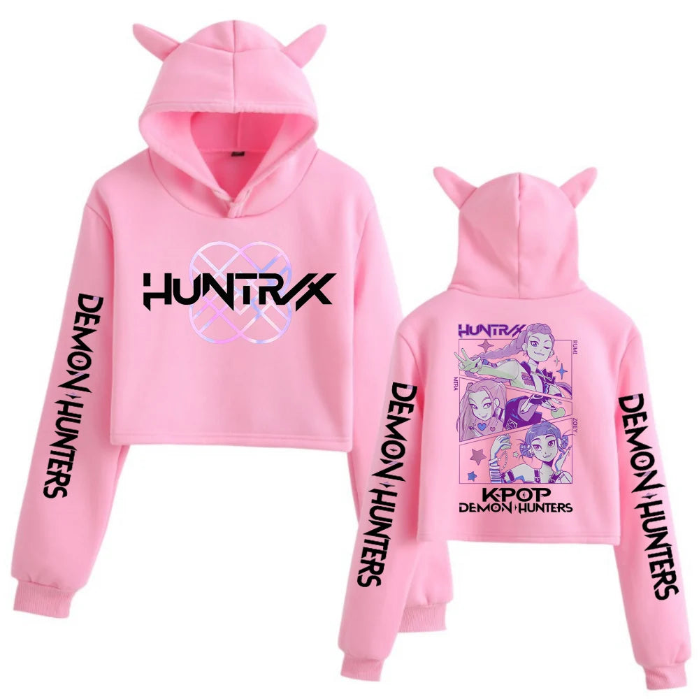 Kpop Demon Hunters - Crop Tops Long Sleeve, Cat Ears Hoodie for Adults