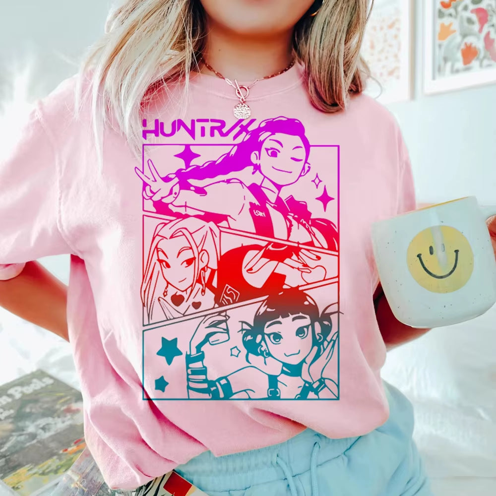 Anime Kpop Demon Hunters T-Shirt Tops for Children Casual Loose Girl Boy Clothing round Neck Short Sleeve Street Style T-Shirts
