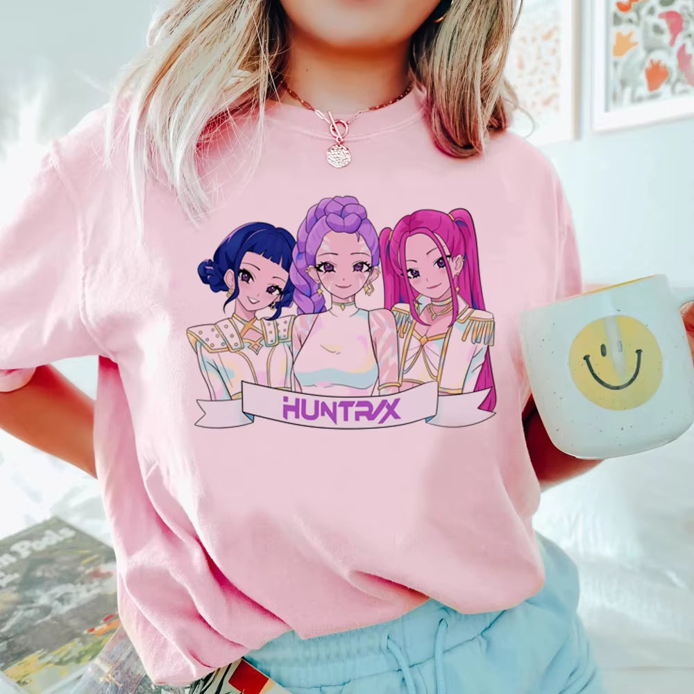 Anime Kpop Demon Hunters T-Shirt Tops for Children Casual Loose Girl Boy Clothing round Neck Short Sleeve Street Style T-Shirts