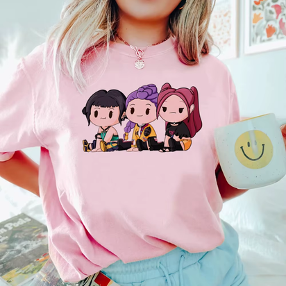 Anime Kpop Demon Hunters T-Shirt Tops for Children Casual Loose Girl Boy Clothing round Neck Short Sleeve Street Style T-Shirts