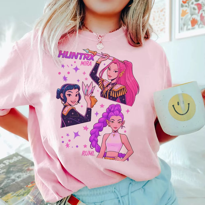 Anime Kpop Demon Hunters T-Shirt Tops for Children Casual Loose Girl Boy Clothing round Neck Short Sleeve Street Style T-Shirts